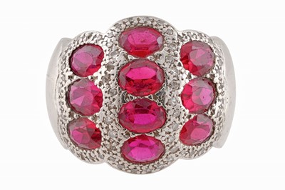 Lot 464 - A SYNTHETIC RUBY AND DIAMOND RING