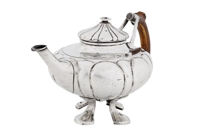 Lot 346 - An unusual and large early 20th century unmarked silver teapot, German or Swiss circa 1910