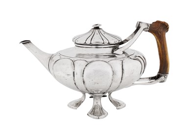 Lot 346 - An unusual and large early 20th century unmarked silver teapot, German or Swiss circa 1910