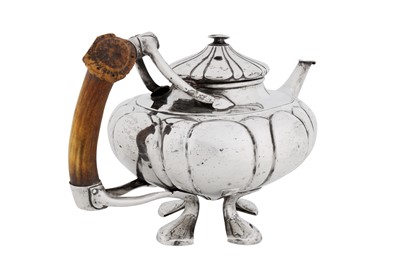 Lot 346 - An unusual and large early 20th century unmarked silver teapot, German or Swiss circa 1910