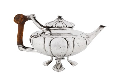 Lot An unusual and large early 20th century unmarked silver teapot, German or Swiss circa 1910