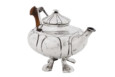 Lot 346 - An unusual and large early 20th century unmarked silver teapot, German or Swiss circa 1910