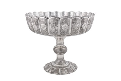 Lot 301 - A monumental mid-20th century Persian (Iranian) silver footed fruit bowl, Isfahan circa 1960, marked Ali Baba