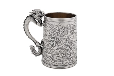 Lot A rare mid-19th century Chinese export silver mug, Canton circa 1850 retailed by Hou Cheong