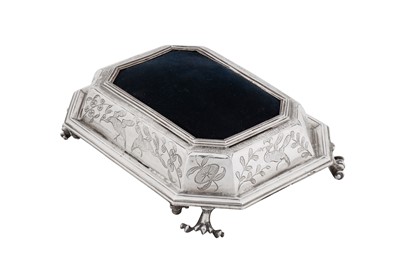 Lot 574 - A James II sterling silver chinoiserie pin cushion, London 1685 by I L two pellet above, fleur-de-lis below in a heart shaped punch (unidentified)