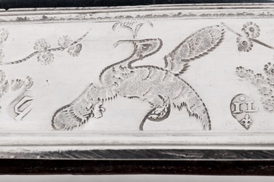 Lot 574 - A James II sterling silver chinoiserie pin cushion, London 1685 by I L two pellet above, fleur-de-lis below in a heart shaped punch (unidentified)