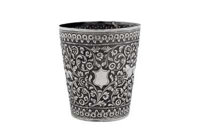 Lot A late 19th / early 20th century Anglo – Indian unmarked silver beaker, Cutch circa 1900