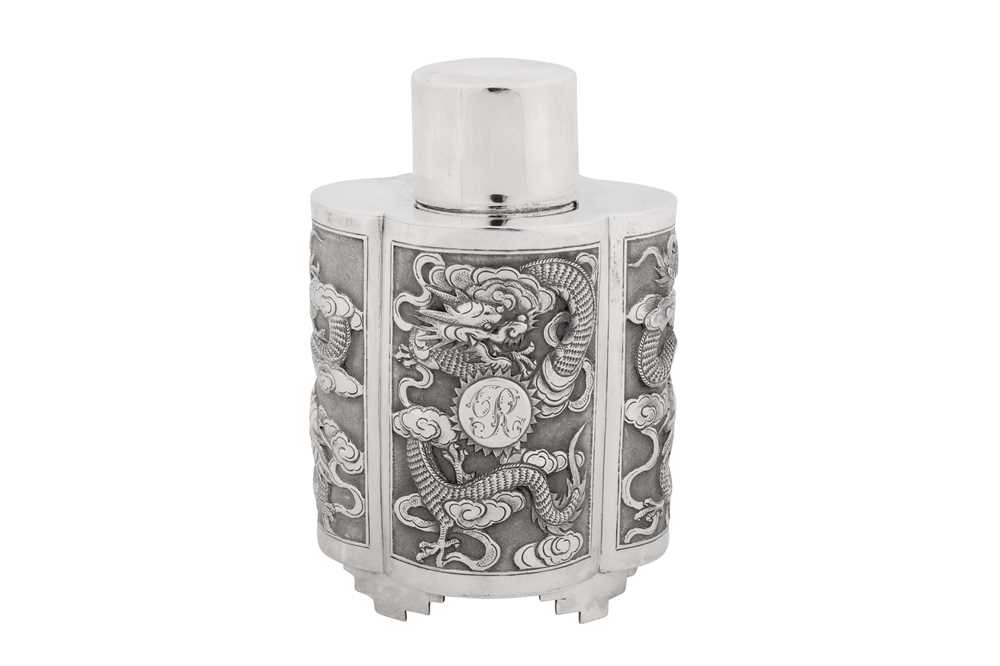 Lot 263 - A late 19th century Chinese export silver tea caddy, Canton marked Shang, import marks for Edinburgh 1898 by J.M