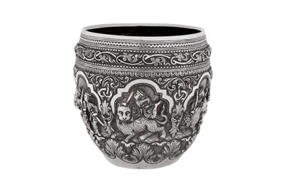 Lot An early 20th century Burmese unmarked silver bowl or jar, Rangoon circa 1910