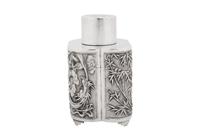 Lot 277 - A late 19th / early 20th century Chinese export silver tea caddy, Canton circa 1900, marked Zhou, retailed by Wang Hing