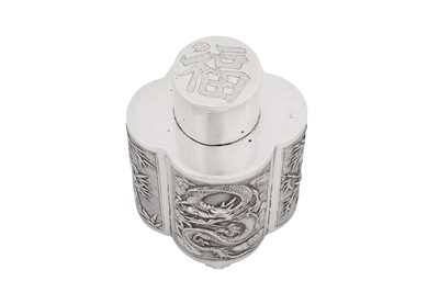 Lot 277 - A late 19th / early 20th century Chinese export silver tea caddy, Canton circa 1900, marked Zhou, retailed by Wang Hing
