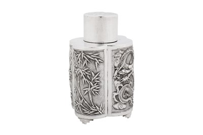 Lot 277 - A late 19th / early 20th century Chinese export silver tea caddy, Canton circa 1900, marked Zhou, retailed by Wang Hing