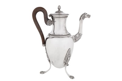 Lot A Louis XVIII / Charles X early 19th century French 950 standard silver coffee pot, Paris circa 1820 by Louis Fillette (reg. 1818, biff. 23 April 1829)