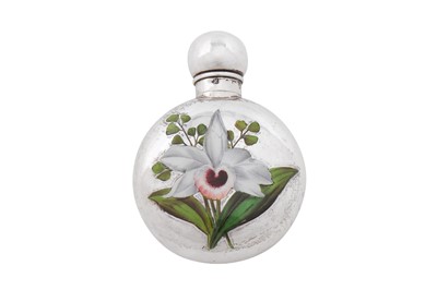 Lot 132 - A Victorian sterling silver and enamel scent bottle, London 1887 by Sampson Mordan