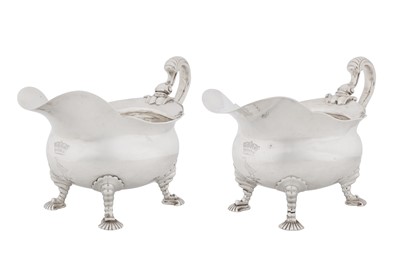 Lot A pair of George II sterling silver sauce boats, London 1749 by Paul de Lamerie (Hertogenbosch 1688 - London 1751, this mark registered 27th June 1739)