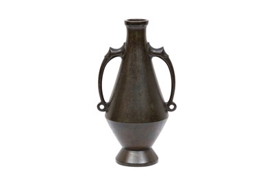 Lot 845 - A JAPANESE BRONZE TWIN-HANDLED VASE BY SEIBI