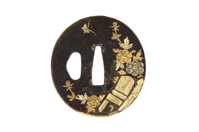 Lot 837 - A JAPANESE GILT-DECORATED IRON TSUBA