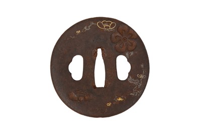 Lot 838 - A JAPANESE GILT-DECORATED IRON TSUBA