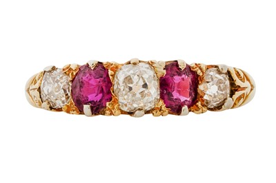 Lot 290 - A RUBY AND DIAMOND FIVE-STONE RING