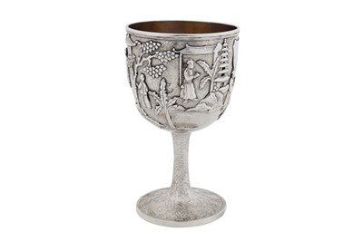 Lot 271 - A mid-19th century Chinese export silver standing cup, Canton circa 1860, retailed by Hei Ch’eung Hing