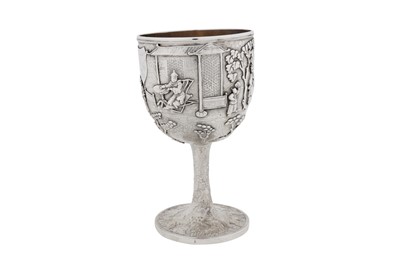 Lot 271 - A mid-19th century Chinese export silver standing cup, Canton circa 1860, retailed by Hei Ch’eung Hing