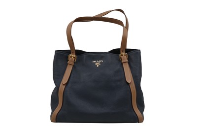 Lot 182 - Prada Navy Bi Colour Logo Tote Bag