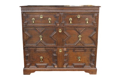 Lot 364 - A JACOBEAN TYPE OAK TWO PART CHEST, 17TH CENTURY AND LATER