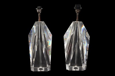 Lot 381 - A PAIR OF CONTEMPORARY FACETED GLASS TABLE LAMPS