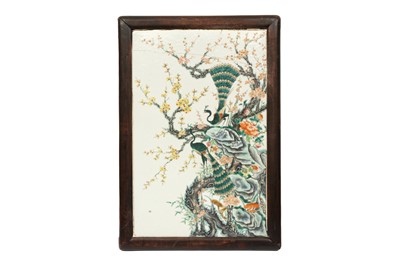 Lot 598 - A CHINESE FAMILLE-ROSE 'PEACOCKS' PANEL