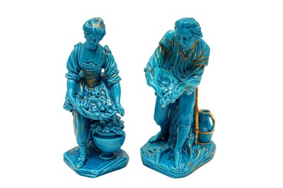 Lot 288 - A PAIR OF SEVRES STYLE TURQUOISE GLAZED PORCELAIN FIGURES