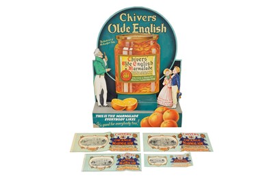 Lot 222 - A CHIVERS OLD ENGLISH MARMALADE ADVERTISING DISPLAY STAND AND SHELF LABELS