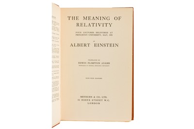 Lot 67 - Einstein. The Meaning of Relativity, first English edition, translated by Edwin Plimpton Adams, 1922