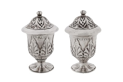 Lot 185 - A pair of mid-19th century Indian colonial silver cruets, Calcutta circa 1855 by Lattey Brothers and Co (active 1843-55)