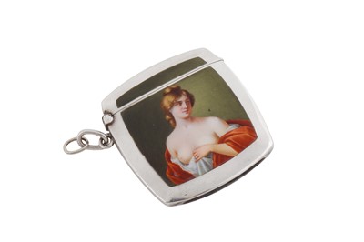 Lot 109 - An early 20th century German silver and enamel erotic vesta case, Pforzheim circa 1910