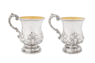 Lot A pair of mid-19th century Indian colonial silver pint mugs, Madras circa 1840 by George Gordon and Co (active 1821-48)