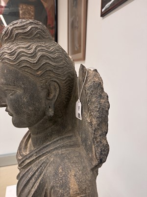 Lot 196 - A LARGE CARVED GANDHARA GREY SCHIST BUST OF THE HISTORICAL BUDDHA, SIDDHARTHA GAUTAMA SHAKYAMUNI