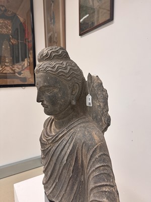 Lot 196 - A LARGE CARVED GANDHARA GREY SCHIST BUST OF THE HISTORICAL BUDDHA, SIDDHARTHA GAUTAMA SHAKYAMUNI