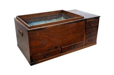 Lot 859 - A JAPANESE HARDWOOD PORTABLE BRAZIER WITH DRAWERS, NAGA-HIBACHI