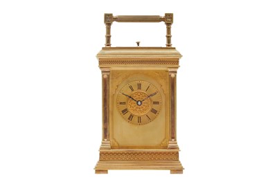 Lot 397 - A LATE 19TH CENTURY GILT FIVE-WINDOW BRASS FRENCH REPEATER CARRIAGE CLOCK