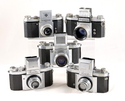 Lot 83 - Five KW Praktiflex Cameras with Waist Level Finders.