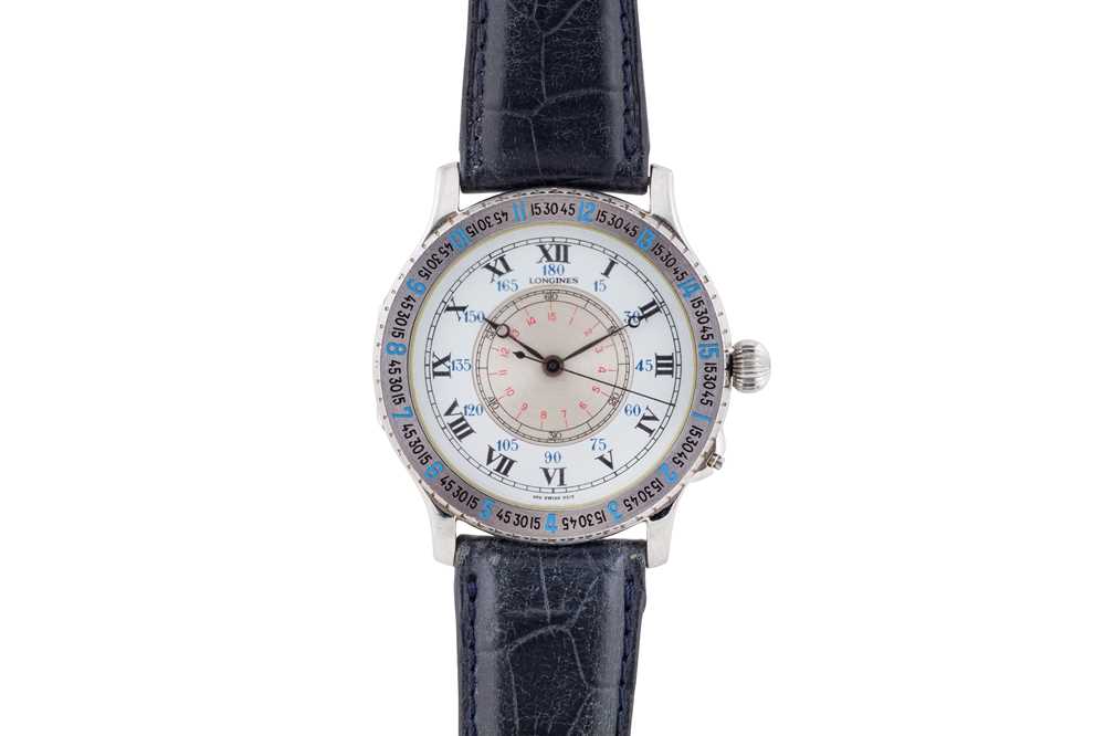 Lot 208 - A MEN'S LONGINES 'LINDBERGH' HOUR ANGLE CHRONOGRAPH WRISTWATCH