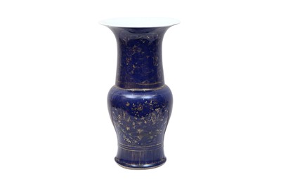 Lot 100 - A CHINESE POWDER-BLUE GILT-DECORATED 'PHOENIX TAIL' VASE