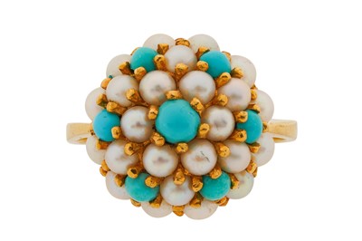 Lot 324 - A TURQUOISE AND SEED PEARL RING