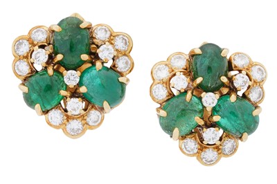 Lot 380 - A PAIR OF EMERALD AND DIAMOND EARRINGS