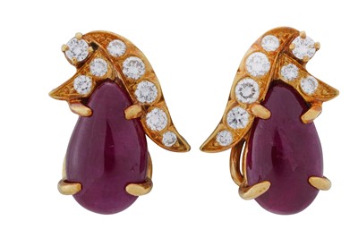 Lot 371 - A PAIR OF RUBY AND DIAMOND EARRINGS