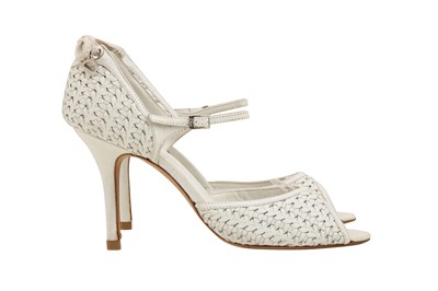 Lot 258 - Christian Dior White Woven Heeled Sandal - Size 39.5