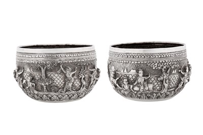 Lot 227 - A near pair early 20th century Burmese silver small bowls, Rangoon circa 1920