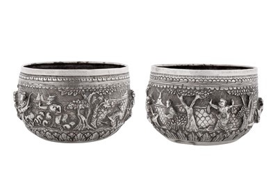 Lot 227 - A near pair early 20th century Burmese silver small bowls, Rangoon circa 1920