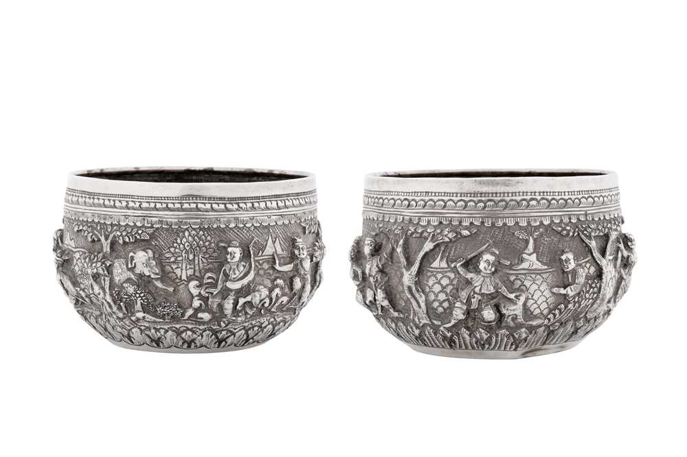 Lot 227 - A near pair early 20th century Burmese silver small bowls, Rangoon circa 1920