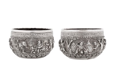 Lot 227 - A near pair early 20th century Burmese silver small bowls, Rangoon circa 1920